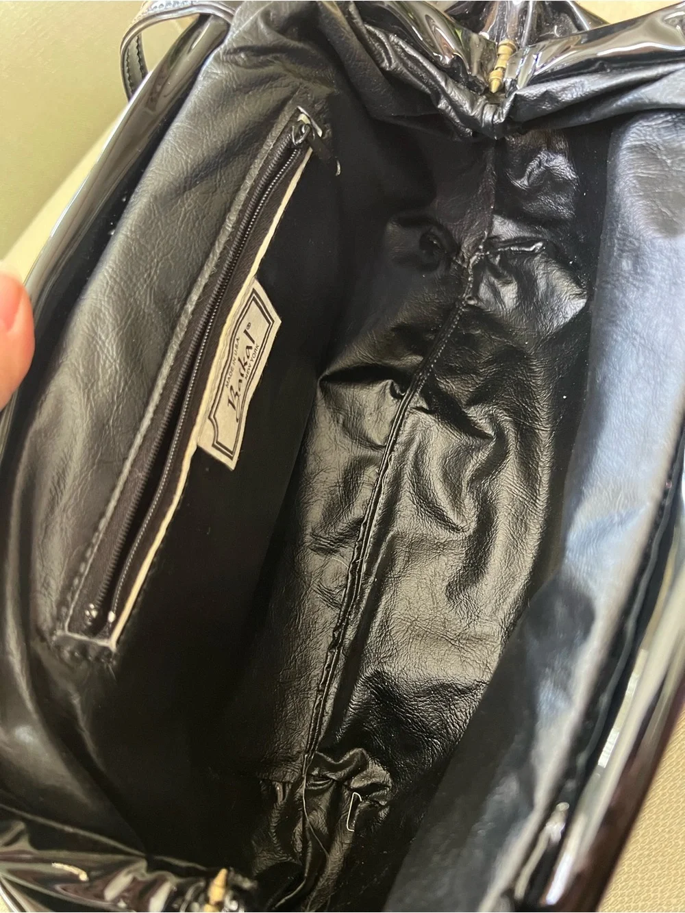 Baikal New York Black Patent Leather Bow Shoulder Bag Convertible Pouch Clutch